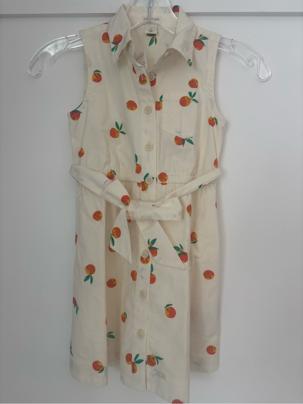 Crewcuts Cream Sleeveless Shirt Dress with Orange Fruit Print size 5 NEW